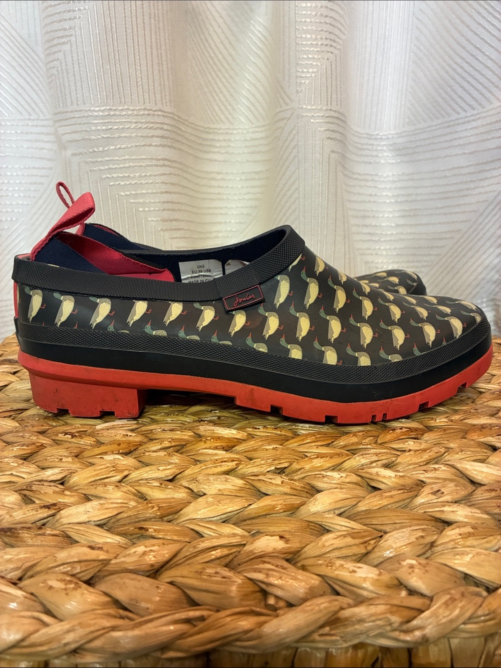 Joules Bird-Print Slip-On Clog with Red Trim